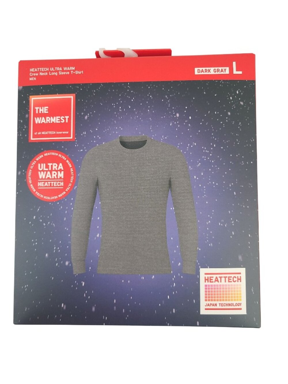 NEW Heattech Uniqlo Ultra Warm Crew Neck Long Sleeve T-Shirt Men Dark Gray Sz L